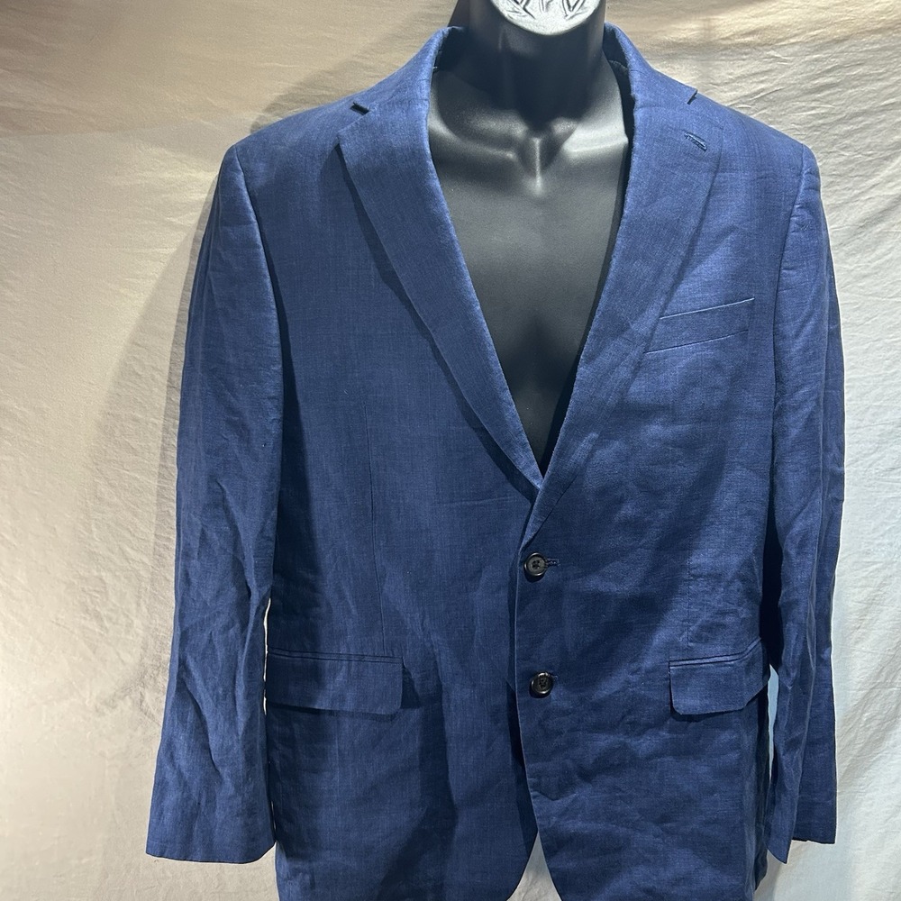 Lauren Ralph Lauren Mens 43R 100% Linen Blazer Blue Two Button Sport Coat Macys